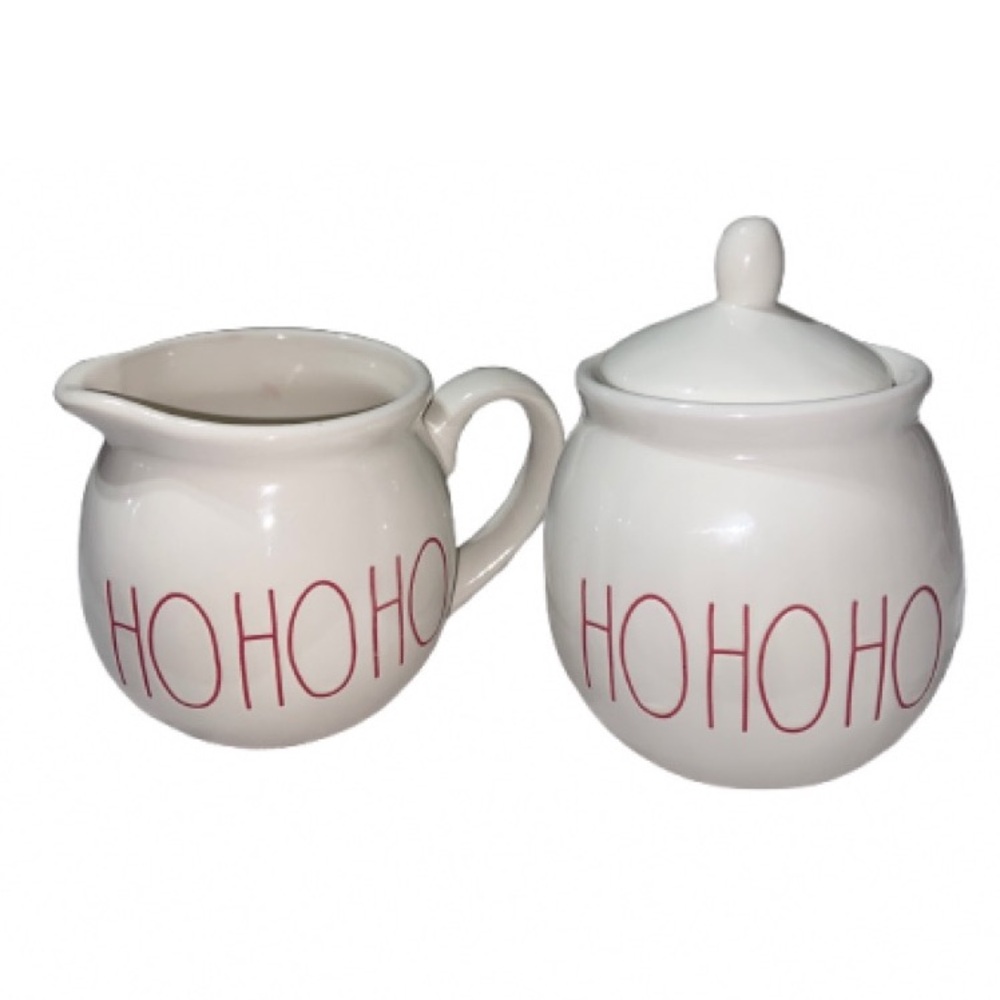 RAE DUNN HO HO HO Red Cream Creamer Sugar Bowl Set HoHoHo Christmas Holiday